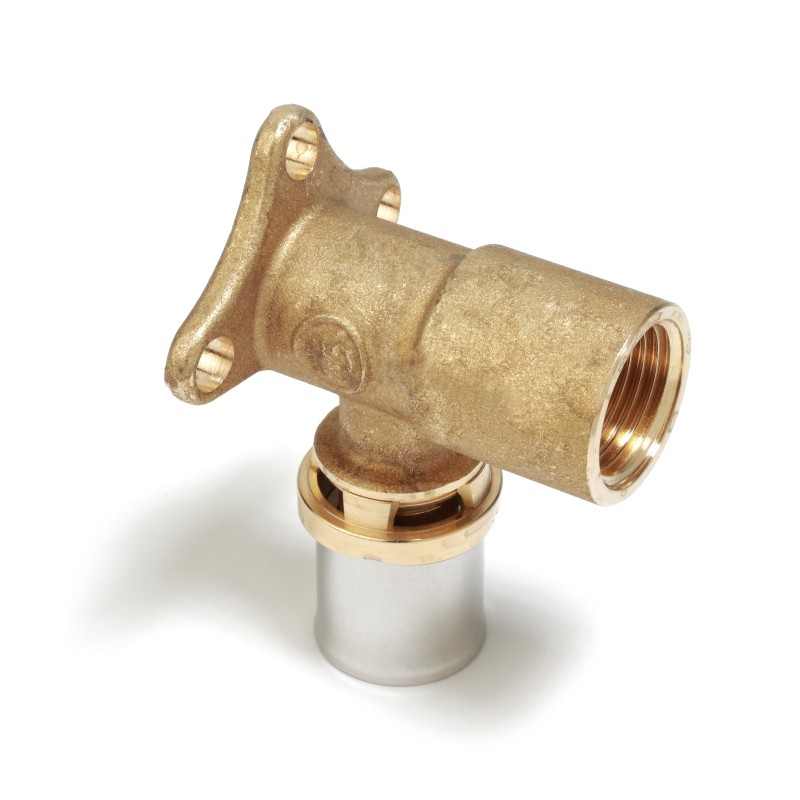 Raccordo curvo 90° a pressare multipinza, 3/4" x (26 x 3) con filetto femmina e staffa per installazione a muro RM139Y049 1 Raccordo curvo 90° a pressare multipinza, 3/4" x (26 x 3) con filetto femmina e staffa per installazione a muro RM139Y049 1