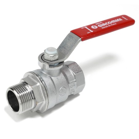 Valvola a sfera, attacchi 1-1/2" F-M, leva rossa Giacomini R854LX027 1