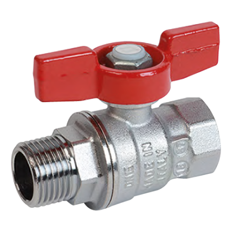Valvola a sfera, con attacchi 1-1/4" F-M, farfalla rossa Giacomini R854X026 1