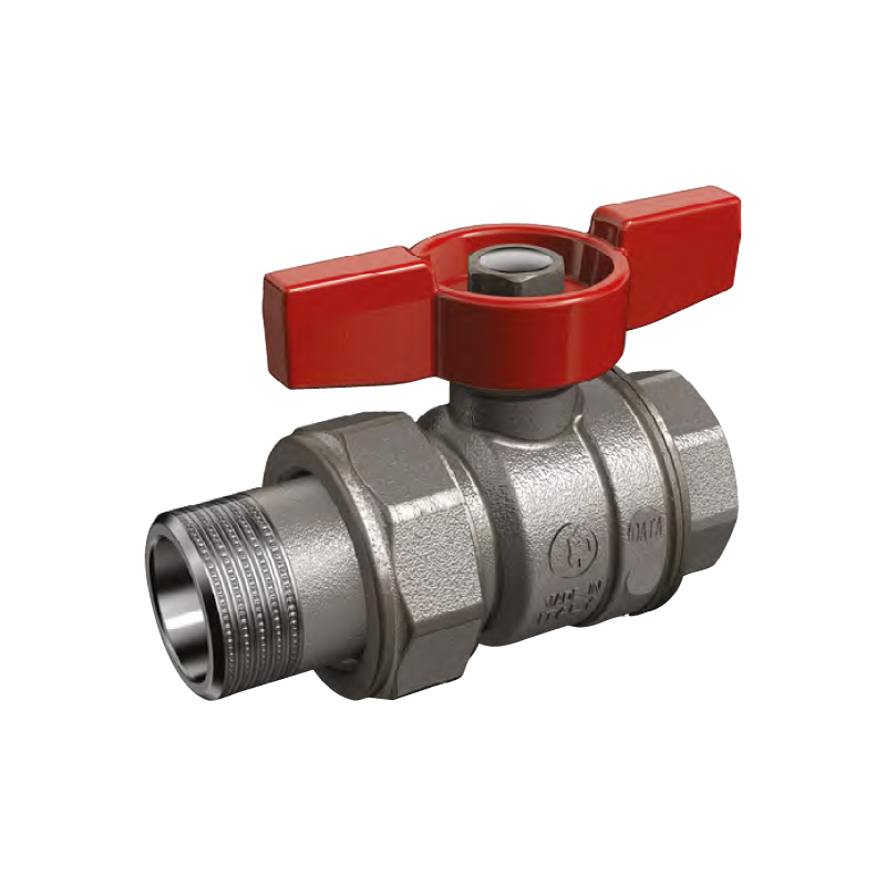 Valvola a sfera con attacchi filettati 1/2" F-M a bocchettone, farfalla rossa Giacomini R859X323 1