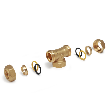 Raccordo a T, filettato femmina in ottone con attacco per adattatore tubo rame 22 x 3/4" x 22 R569Y123 1