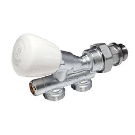 Valvola micrometrica termostatizzabile compatta 1/2" x 16, con attacco per adattatore tubo rame, plastica o multistrato R437NX03