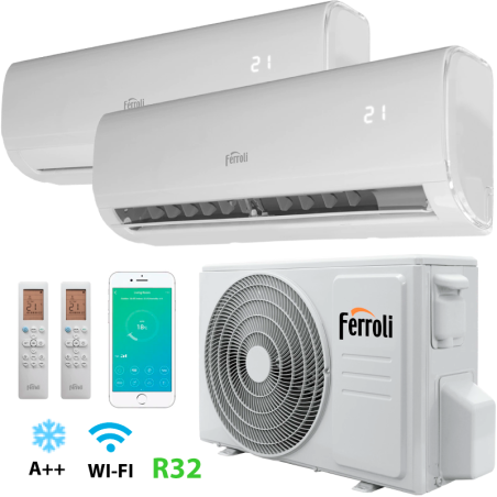 Condizionatore dual split Ferroli Ambra 9000+9000 BTU inverter A+ Wi-Fi incluso 2CP0001F + 2CP0001F + 2CP0009F 1