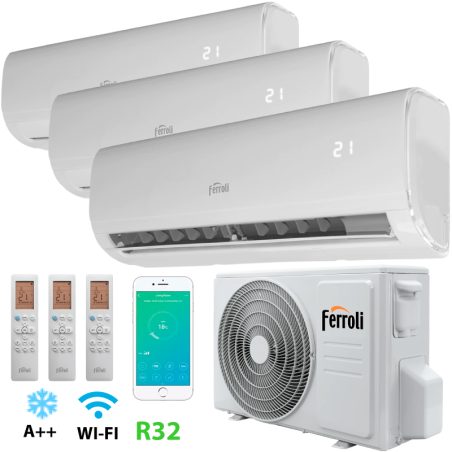 Condizionatore trial split Ferroli Ambra 7000+9000+9000 BTU inverter A++ Wi-Fi incluso 2CP0000F + 2CP0001F + 2CP0001F + 2CP001CF