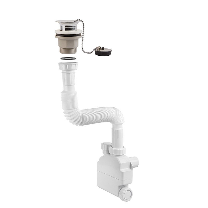 Kit di Scarico Idral 15408 per Lavabo - Completo di Sifone Esterno, Piletta  e Tubo 1“1/4