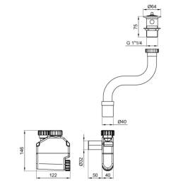 Kit di Scarico Completo per Lavabo Idral 15408 con Sifone Esterno, Piletta e Tubo 1"1/4 15408 2
