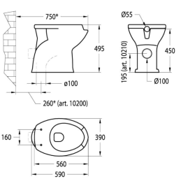 Vaso a Terra per Disabili Serie EASY in Ceramica Bianca - IDRAL 10200 10200 2