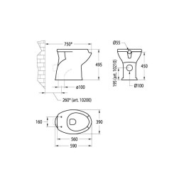 Idral 10210 - Vaso a Terra per Disabili Serie EASY, Ceramica Bianca, Scarico a Parete 10210 2