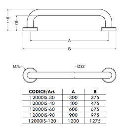 Maniglione lineare 40 cm per bagno disabili, Idral 12000V-40 in acciaio inox spazzolato 12000IS-40 2