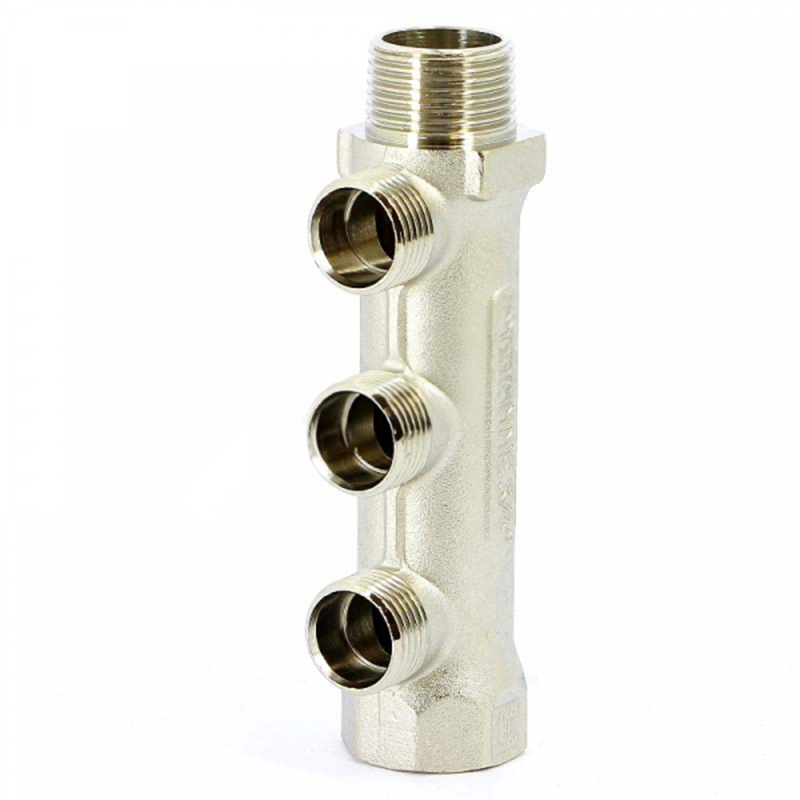 Collettore Lineare in Ottone Nichelato 3/4"G F-M con 2 Uscite 1/2" Femmina, Interasse 36 mm Tiemme 1910071 1910071 1