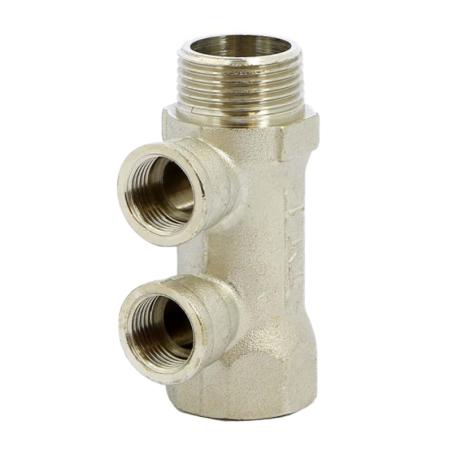 Collettore lineare in ottone nichelato 1"G F-M con 2 uscite 1/2" Femmina, Interasse 36 mm Tiemme 1910082 1910082 1