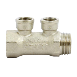 Collettore lineare in ottone nichelato 1"G F-M con 2 uscite 1/2" Femmina, Interasse 36 mm Tiemme 1910082 1910082 2