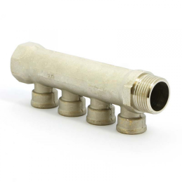 Collettore lineare in ottone nichelato 1"G F-M con 4 uscite 1/2" Femmina, Interasse 36 mm Tiemme 1910078 1910078 2