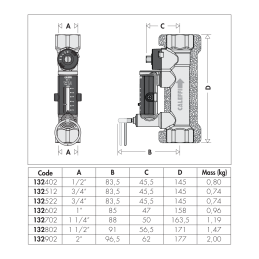 Valvola di bilanciamento con debimetro connessione G 1 1/4" F regolazione del flusso da 20-70 l/min isolamento - Caleffi 132702 