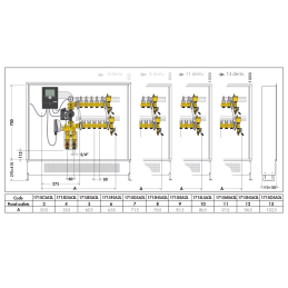 Gruppo di regolazione termica modulante G 3/4" e 9 derivazioni. 3/4"maschio, preassemblato in cassetta Caleffi 1715I5A2L 1715I5A