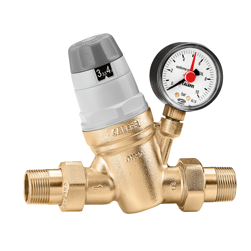 Riduttore di pressione Ø 1" bocchettone con cartuccia monoblocco estraibile, con manometro 0-10 bar. Caleffi 535061 535061 1