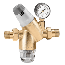 Riduttore di pressione R 1/2" M bocchettone cartuccia monoblocco estraibile, manometro in acciaio 0–10 bar Caleffi 535141 535141