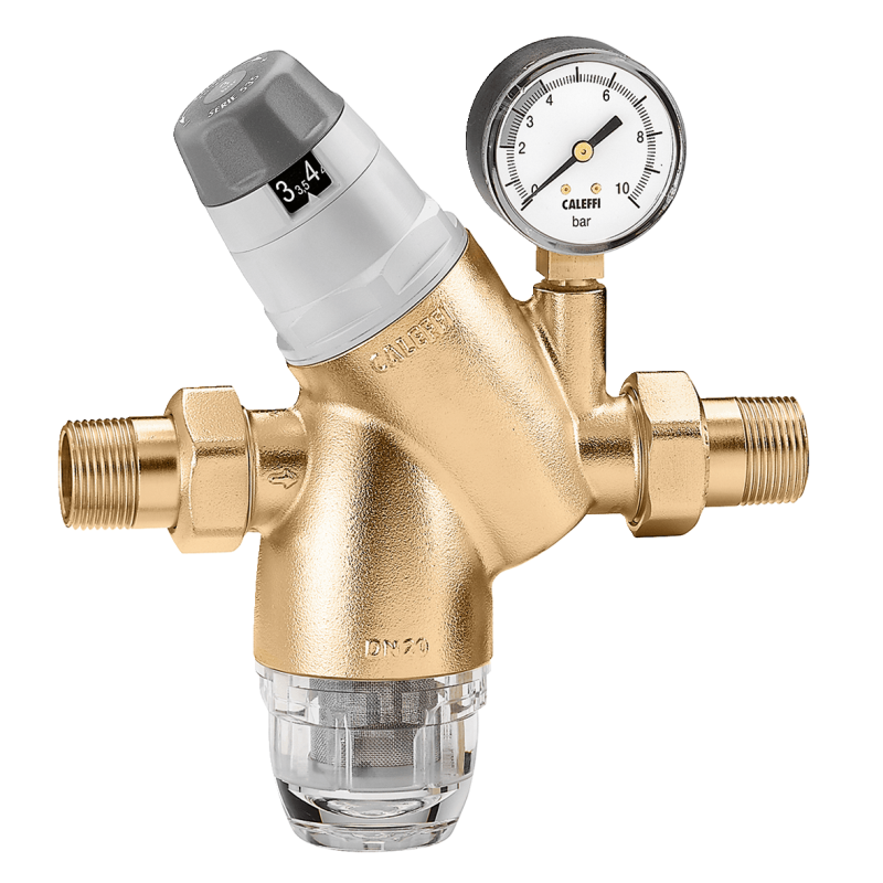 Riduttore di pressione R 1/2" M bocchettone cartuccia monoblocco estraibile, manometro in acciaio 0–10 bar Caleffi 535141 535141