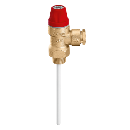 Valvola di sicurezza combinata temperatura e pressione G 1/2" A M - 10 bar/90 °C scarico Ø 15 Caleffi 309400 309400 1