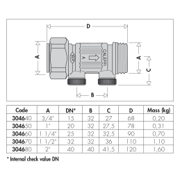 Valvola di ritegno G 1 1/4"-M femmina e maschio, calotta mobile, DN 25 tipo EA Caleffi 304660 304660 2