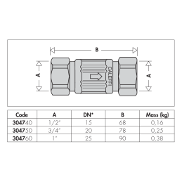 Valvola di ritegno G 3/4" F femmina - femmina, non controllabile, DN 20 tipo EB Caleffi 304750 304750 2