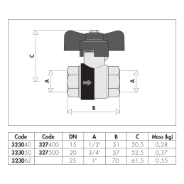 Valvola a sfera con ritegno incorporato G 1" F femmina - femmina, manopola a farfalla, DN 25 Caleffi 323062 323062 3