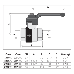Valvola a sfera con ritegno incorporato G 1 1/2" F femmina - femmina, manopola a leva, DN 40 Caleffi 323080 323080 2
