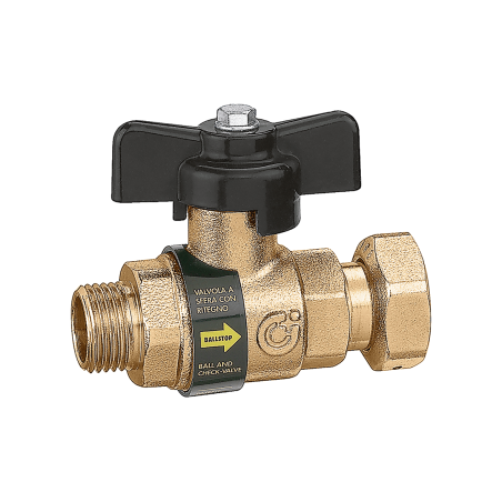 Valvola a sfera con ritegno incorporato G 1/2" A M maschio - femmina, manopola a farfalla, DN 15 Caleffi 334400 334400 1