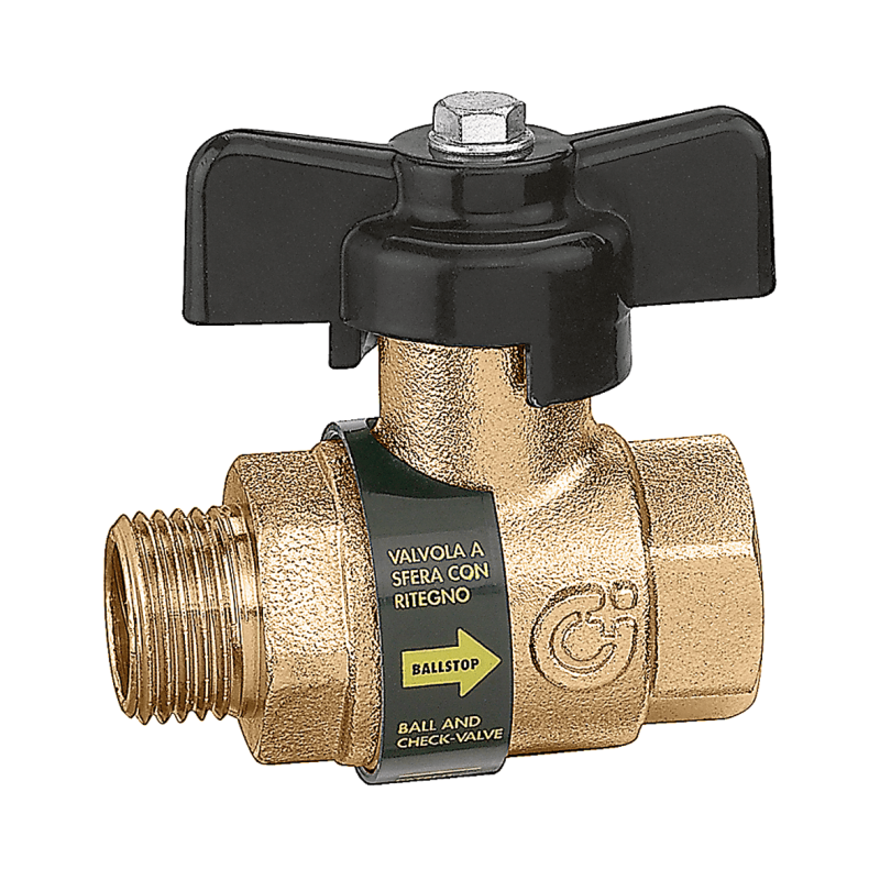 Valvola a sfera con ritegno incorporato G 1/2" A M maschio - femmina, manopola a farfalla, DN 15 Caleffi 332400 332400 1