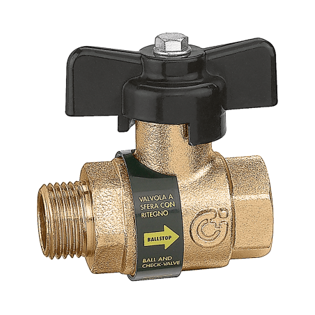 Valvola a sfera con ritegno incorporato G 1/2" A M maschio - femmina, manopola a farfalla, DN 15 Caleffi 332400 332400 1