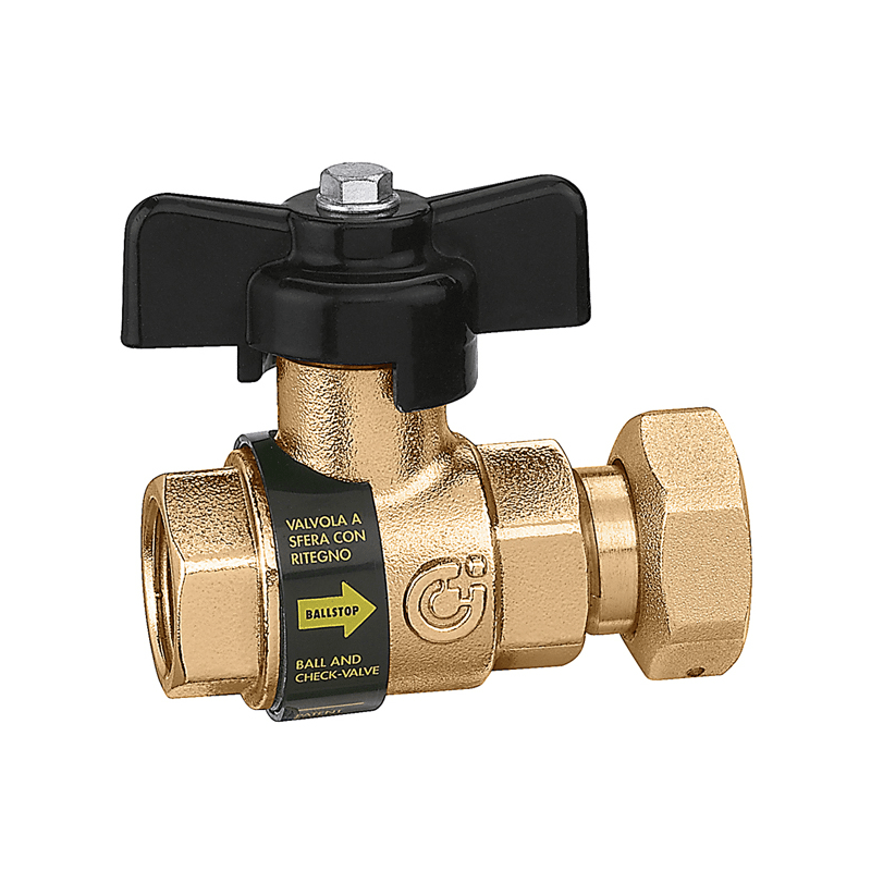Valvola a sfera con ritegno incorporato G 1/2" A F - 3/4" F femmina - femmina, manopola a farfalla, DN 15 Caleffi 333400 333400 