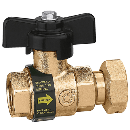 Valvola a sfera con ritegno incorporato G 1/2" A F - 3/4" F femmina - femmina, manopola a farfalla, DN 15 Caleffi 333400 333400 