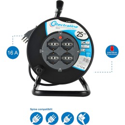 Electraline 49027 Prolunga Elettrica con Avvolgicavo 25 mt 4 prese polivalenti 49027 3