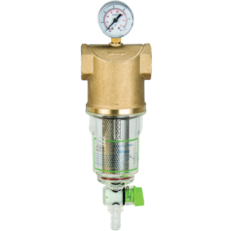 Filtro pulente con manometro Acqua Brevetti Bravo 1/2" F di dimensioni ridotte con rubinetto di scarico FT310 FT310 1
