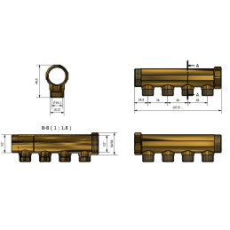 Collettore lineare 1" con 4 vie da 1/2" in Ottone giallo TDM BRASS - Codice 111001124W 111001124W 3