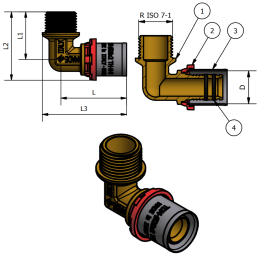 Raccordo curvo Maschio 3/4"-26x3 per tubi multistrato a pressare TDM BRASS - Codice 16753426 16753426 2