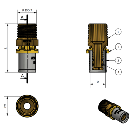 Raccordo diritto maschio acqua e gas 1/2"-20x2 per tubi multistrato a pressare TDM BRASS - Codice 17301220 17301220 2