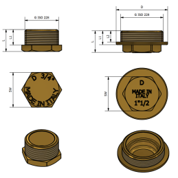 Tappo Maschio in Ottone Giallo 1"1/2 - Codice 106P2 TDM BRASS 106P2 2