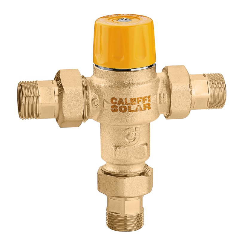 Miscelatore termostatico regolabile antiscottatura, con valvole di ritegno e filtri, per impianti solari - Caleffi 252714 252714