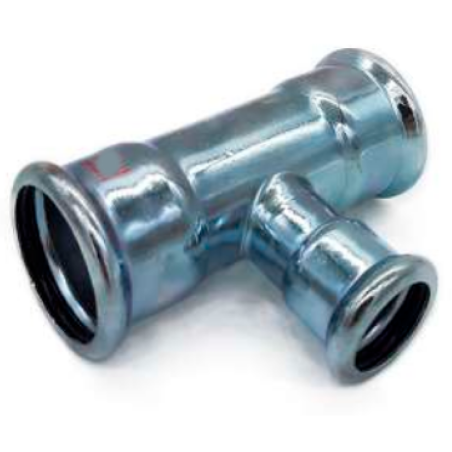 Tee ridotto Ø 22x18x22 mm HTfire Pressfitting - Raccordo in Acciaio Galvanizzato HITHERM HTG010022018 HTG010022018 1