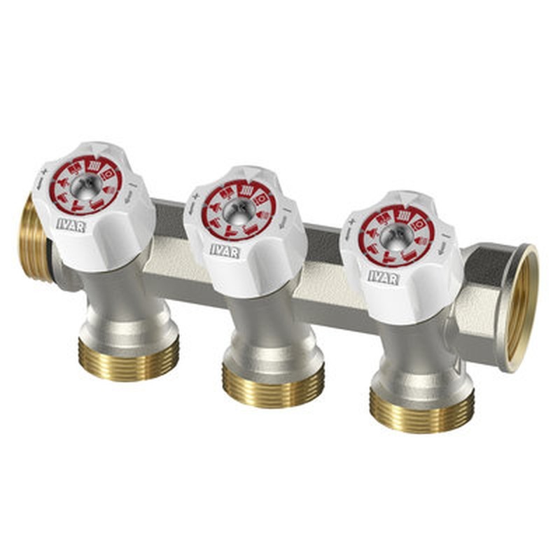 Collettore componibile serie EASY LOCK con valvole di intercettazione a manovra manuale 3 vie 3/4“ x EUROK 507801N Ivar