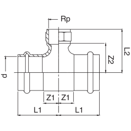 Raccordo a T femmina filettato femmina 48x25x24x15x22 x 1/2" FRABO RS8130022A12022