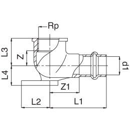 Gomito filettato femmina con flangia 45x22x12x22x24x18 x 1/2"x12 FRABO RS8471A12018000