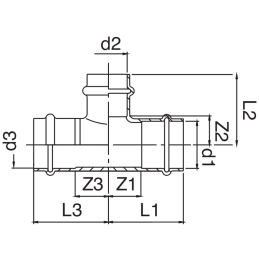 Raccordo a T femmina ridotto 41x41x16x19x28 x 15 x 28x41x16 FRABO RS9131028015028
