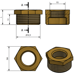 Riduzione Esagonale M/F in Ottone Giallo 2" x 1" - Codice 1140201 TDM BRASS 1140201 2