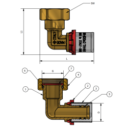 Adattatore Curvo Sede Piana 3/4" x 26 con Dado Girevole - Codice 16273426 TDM BRASS 16273426 2