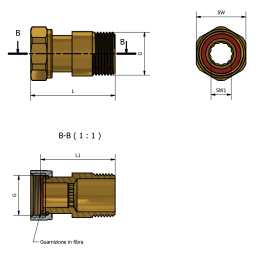 Codolo con Dado Girevole M/F Sede Piana 3/4" x 3/4" - Codice 23134 TDM BRASS 23134 2