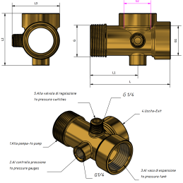 Raccordo 5 Vie per Pompa 91mm x 1" in Ottone Giallo - Codice 2380191 TDM BRASS 2380191 2