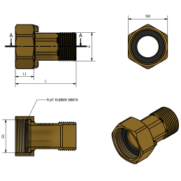 Kit per Contatori M 1"1/4 x F 1"1/2 con 2 Codoli + 2 Dadi + 2 Guarnizioni - Codice 260P4 TDM BRASS 260P4 2