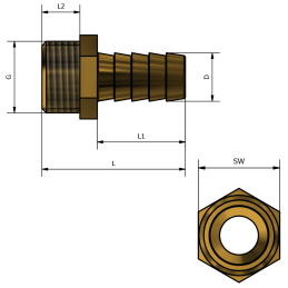 Raccordo Portagomma Maschio 1/2" x 14 in Ottone Giallo - Codice 468E1214 TDM BRASS 468E1214 2